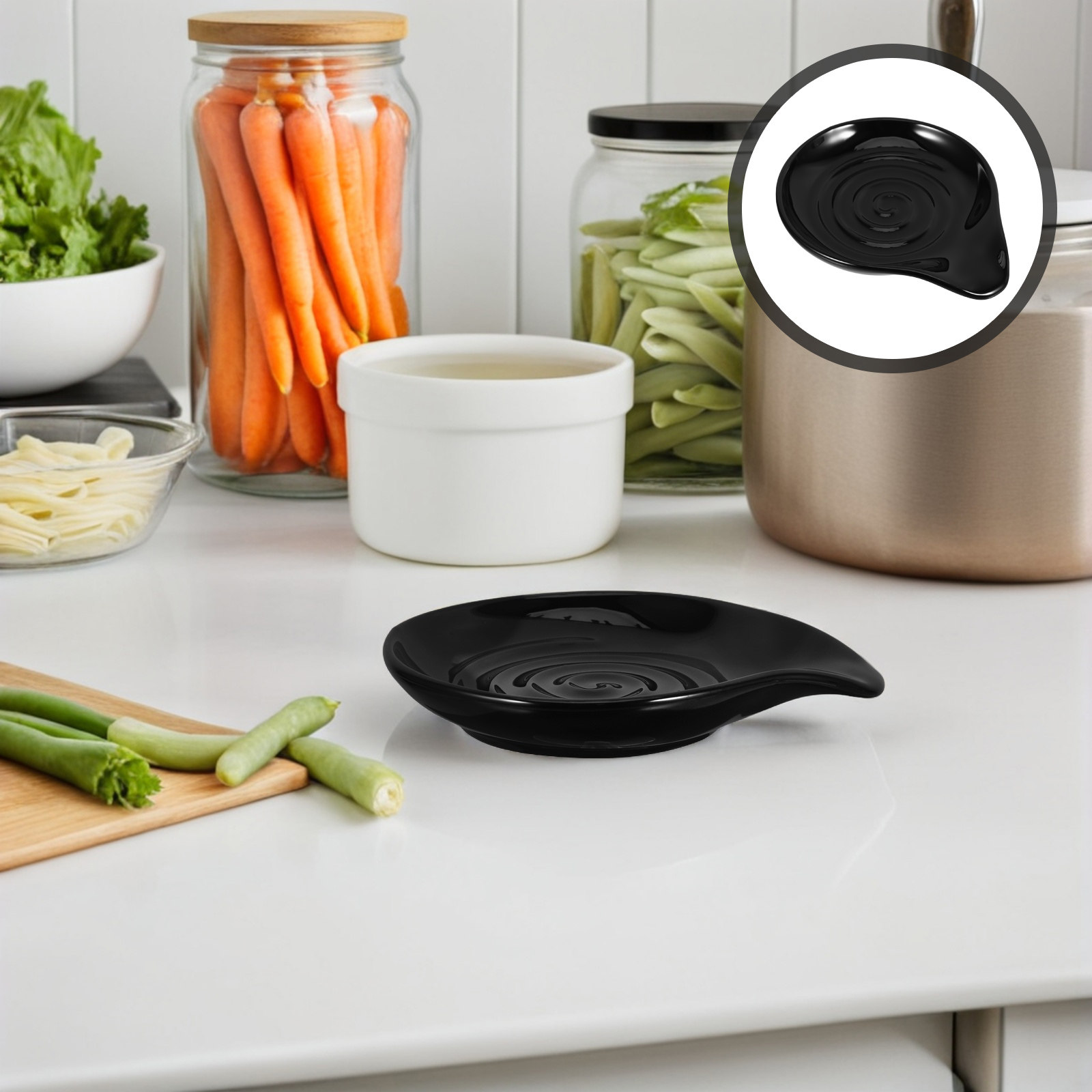 Kitchen Gadgets Gold - セラミック製スプーン置き。キッチンカウンターに置ける多機能キッチン用品ホルダー。スパチュラやお玉、調理器具などを収納できます。