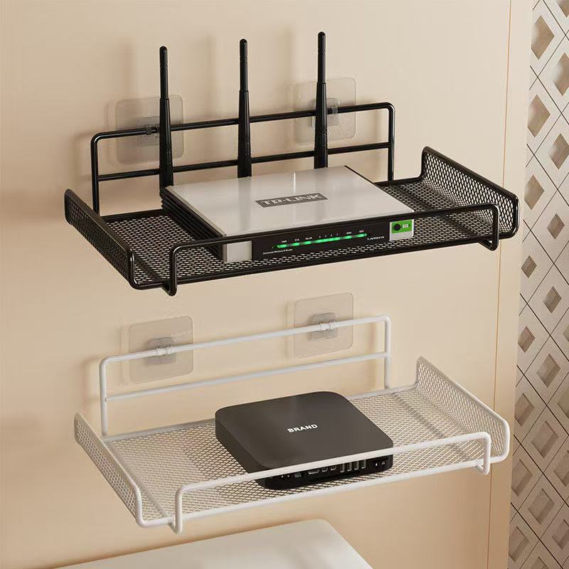 Kitchen Gadgets Organizer - 穴あけ不要の壁掛け式ルーターシェルフ。金属製メッシュ素材で、Wi-Fi機器を収納・整理できる壁掛けラック。家庭用、キッチン、バスルームに最適。