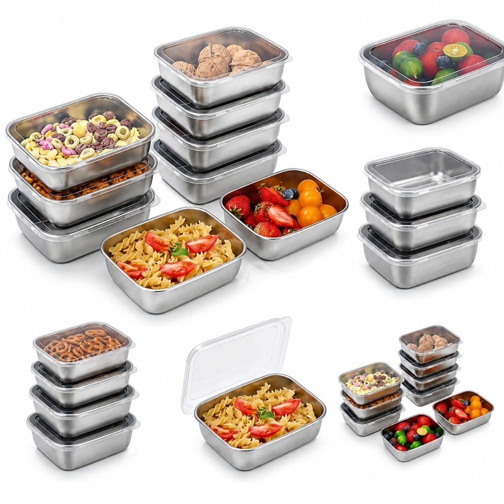 Kitchen Gadgets Organizer - 6個入りステンレス製食品保存容器漏れ防止6個入りステンレス製食品保存容器ランチボックスキッチン用品セット
