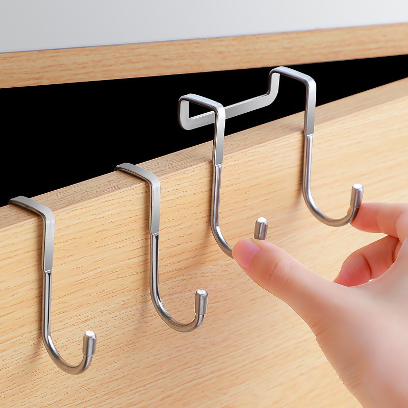 Kitchen Gadgets Organizer - 1/5個 ステンレス製ダブルS字型フック 穴あけ不要 キッチン・バスルームキャビネットドア用 跡が残らないフック タオル収納ハンガー