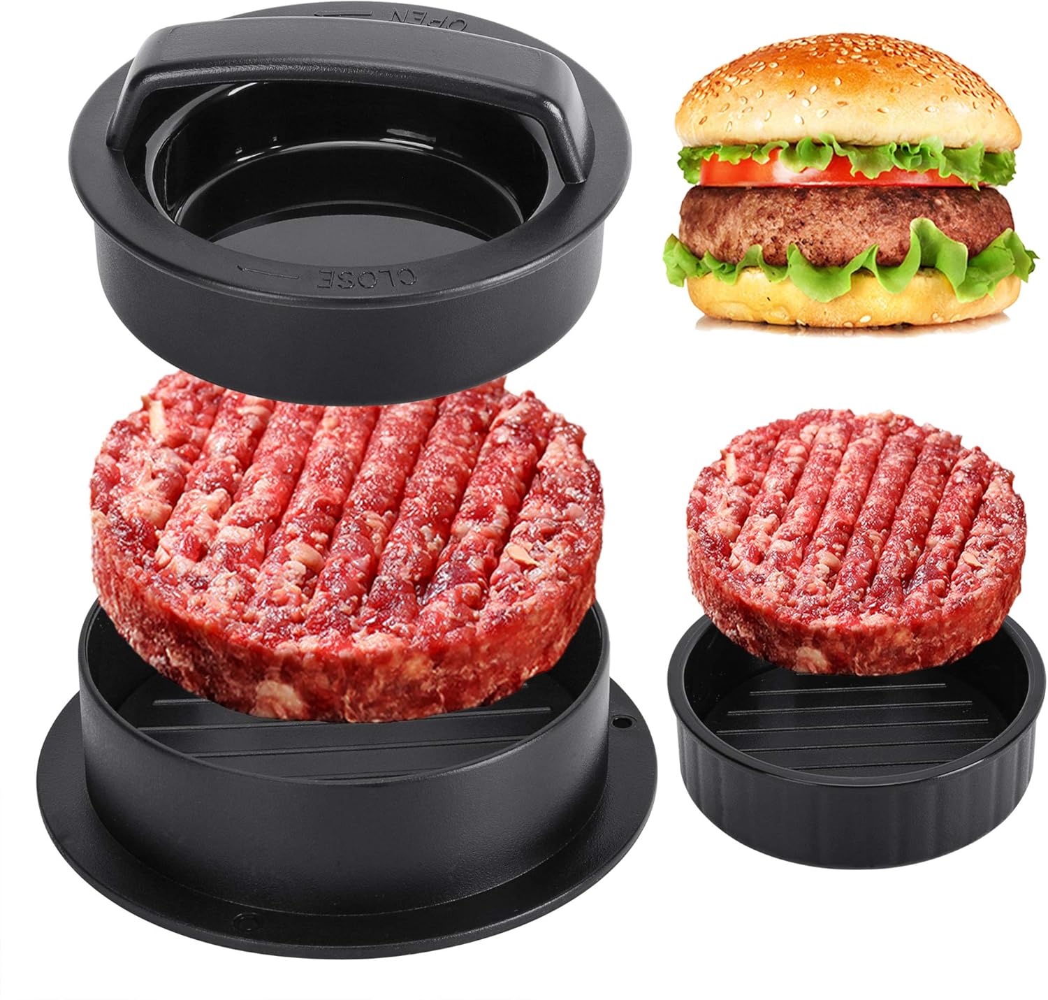 Kitchen Helper Gadgets - ラウンドハンバーガーバーガープレスビーフグリル食品グレード ABS ハンバーガーヘルパー肉プレスカツレツパティメーカー型キッチンガジェット