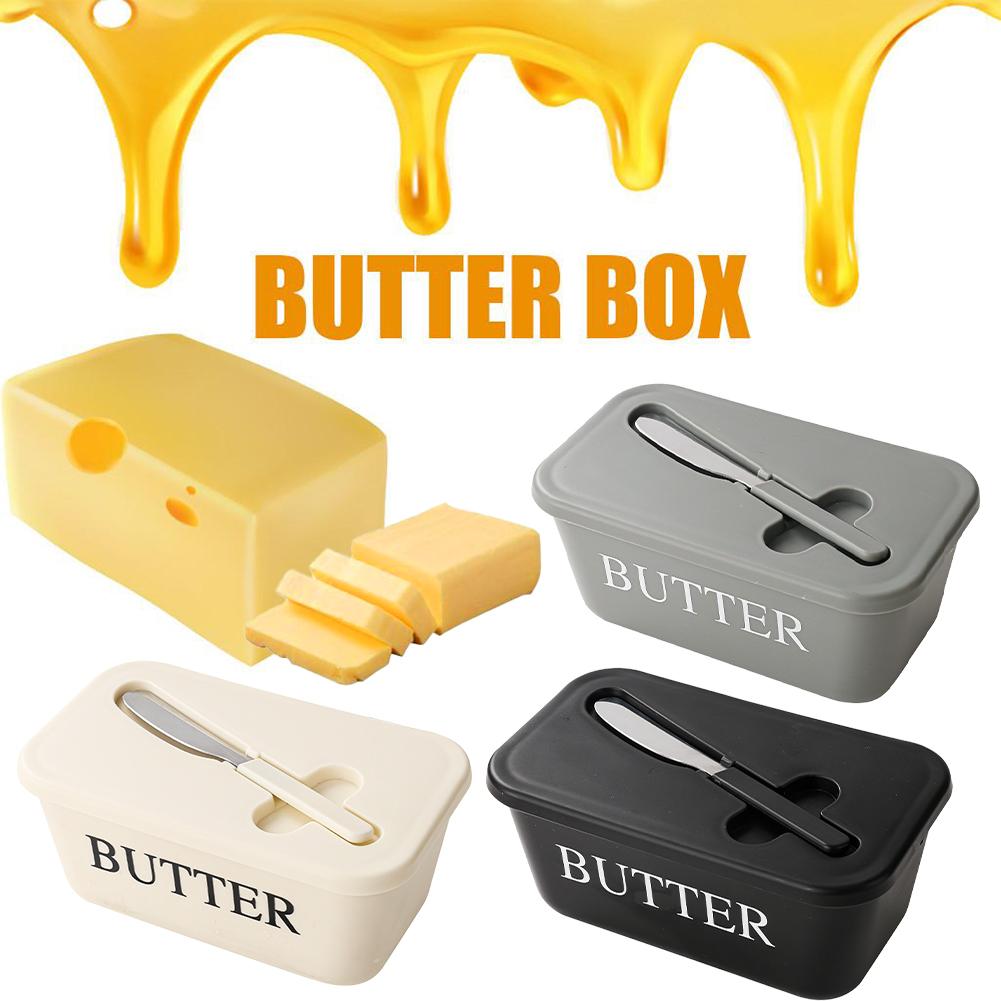 Kitchen Gadgets Organizer - 蓋とスプレッダー付きPPバターディッシュ、冷蔵庫用気密バターキーパー、バター、クリームチーズ用のモダンなキッチン収納容器