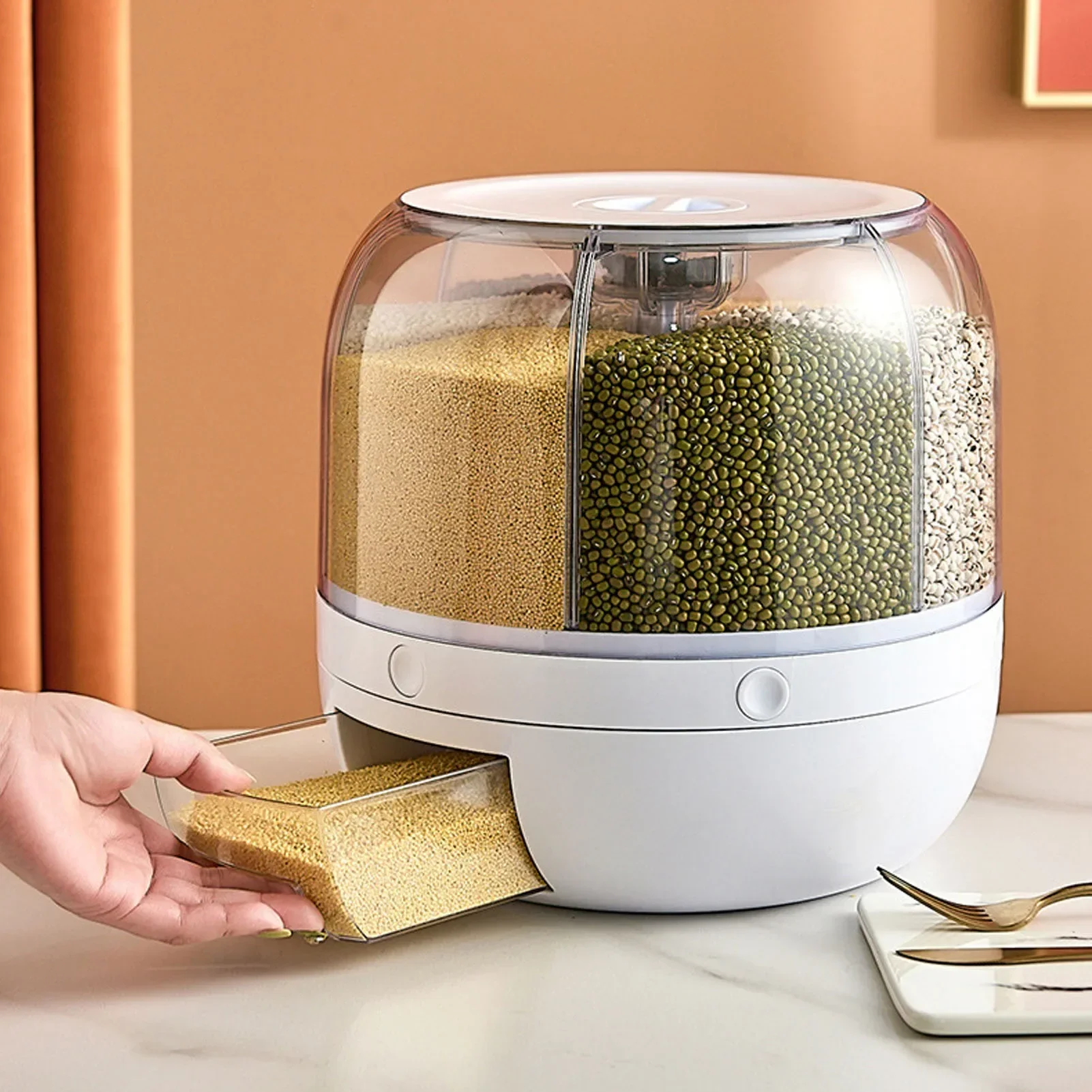6区画360 °   回転式密閉食品保存容器 - シリアル、 - Kitchen Gadgets Organizer のレビューと価格