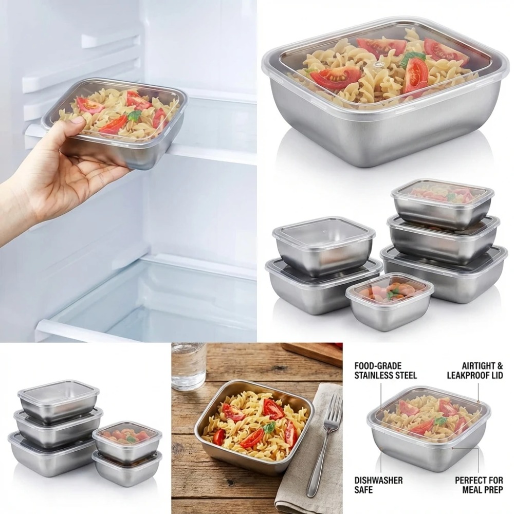 6個入りステンレス製食品保存容器漏れ防止6個入りステンレス製 - Kitchen Gadgets Organizer のレビューと価格