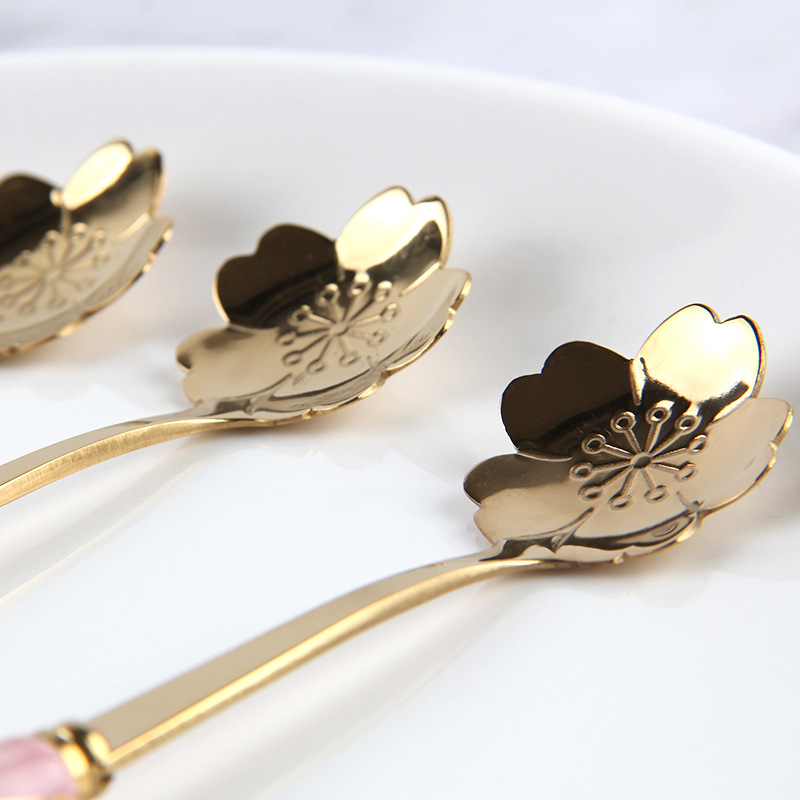 ステンレス鋼コーヒー攪拌スプーンセラミックハンドル、フラワー - Kitchen Gadgets Gold のレビューと価格