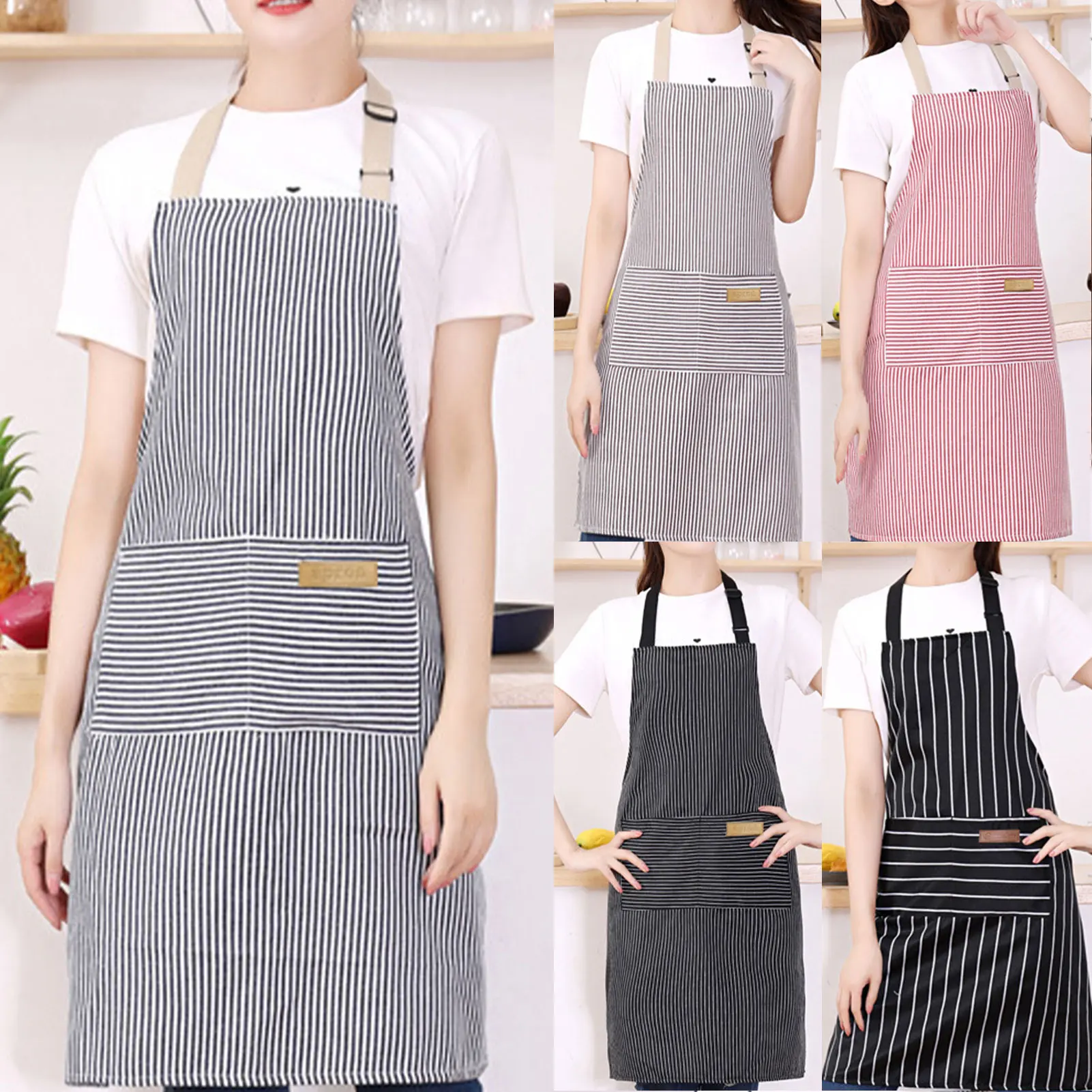メンズ・レディース兼用、多機能で軽量なストライプ柄のエプロン - Kitchen Helper Gadgets のレビューと価格